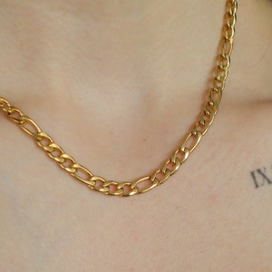 WaterProof-Gold Plated 5.5 mm Figaro Chain Necklace, Water and Tarnish Resistant Chain, Layered necklace, Gift for her, Unisex Necklace