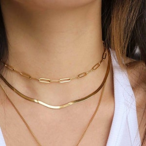 Gold plated stainless steel Link chain necklace, paperclip choker,  Water and Tarnish Resistant Chain, Gift for her, Unisex Necklace