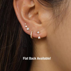Waterproof - Dainty earring set, everyday earring stack, sterling silver flat back earring set, gift for her
