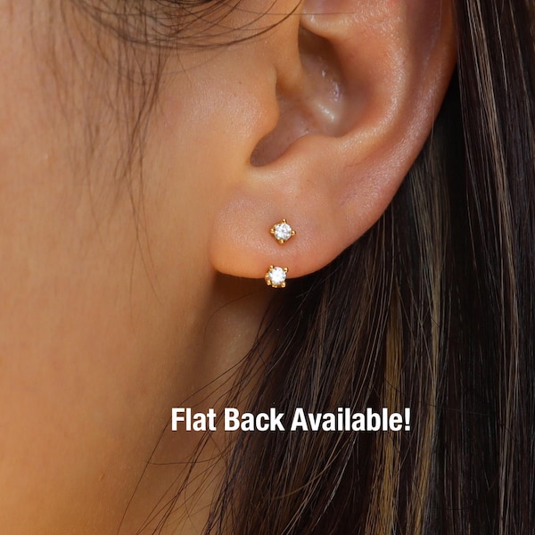 Pendientes de plata de ley/titanio chapados en oro de 18 k resistentes al agua con parte delantera y trasera, ear jacket, pendientes de parte trasera plana, ear jacket con pasador de presión y parte trasera plana.