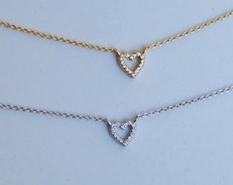 Dainty Gold Heart CZ Necklace, Floating Heart Necklace, Minimalist Jewelry, Bridesmaid Necklace, Gift for Mom, gift for her