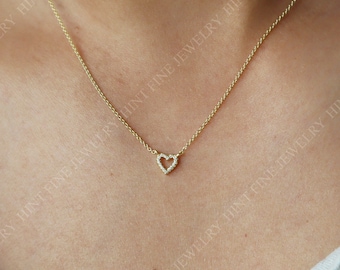 Dainty Gold Heart CZ Necklace, Floating Heart Necklace, Minimalist Jewelry, Bridesmaid Necklace, Gift for Mom, gift for her