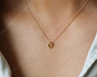 Dainty Gold Heart Necklace, Floating Heart Necklace, Minimalist Jewelry, Bridesmaid Necklace, Gift for Mom, gift for her