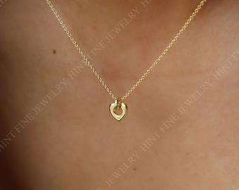 Dainty Gold Heart Necklace, Floating Heart Necklace, Minimalist Jewelry, Bridesmaid Necklace, Gift for Mom, gift for her