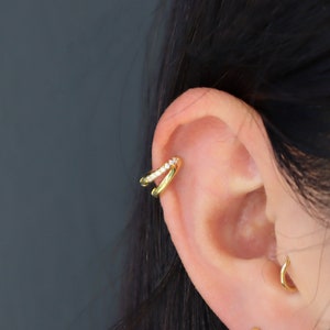 Boucle d'oreille double hélice imperméable, piercing hélice, piercing du cartilage, délicates boucles d'oreilles en argent sterling or 18 carats, deuxième boucle d'oreille piercing