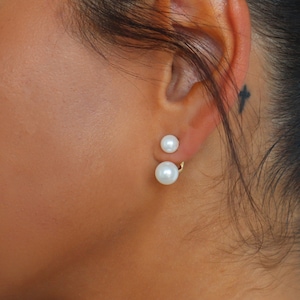 WaterProof-Two in One Pearl Ear Jacket sterling silver Earring, Ear Jacket, Bridal Earrings, Pearl Earrings, Gift for her