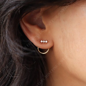 Dainty Front Back Circle  Earrings, Ear Jacket, Dainty Studs, 18k gold sterling silver CZ Diamond Studs, Dainty CZ Studs Earrings