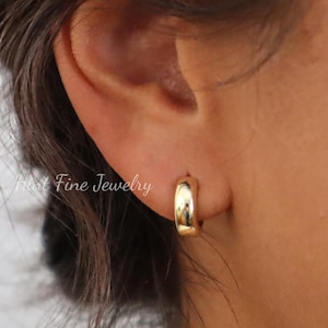 WaterProof-Bold Thick Hoop Huggie Earrings, 18K gold sterling silver Small Gold Huggie, Statement Everyday Hoop Earrings, Boyfriend Huggies