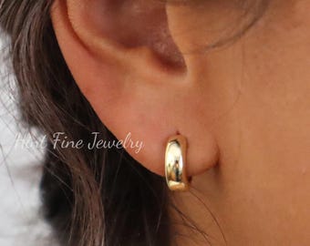 WaterProof-Bold Thick Hoop Huggie Earrings, 18K gold stainless steel sterling silver Everyday Hoop Earrings, Boyfriend Huggies
