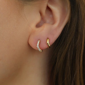 WaterProof-18K gold plated dainty everyday V- shaped Huggie Hoop earring, earring stack, sterling silver earring, gift ready