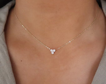 NEW! Clover flower Necklace, Trio CZ necklace, Sterling Silver Necklace, minimalist necklace, dainty necklace, Gift for her