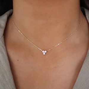 Clover flower sterling silver Necklace, Trio CZ necklace, Sterling Silver Necklace, minimalist necklace, dainty necklace, Gift for her