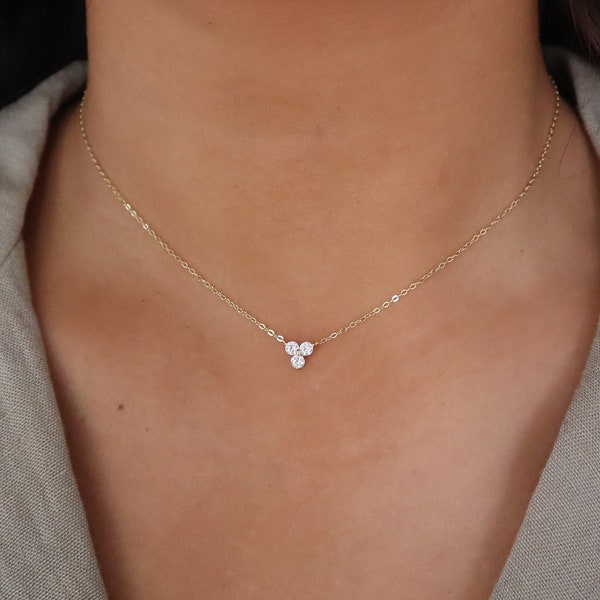 NEW! Clover flower Necklace, Trio CZ necklace, Sterling Silver Necklace, minimalist necklace, dainty necklace, Gift for her