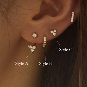 Ensemble de boucles d'oreilles en argent sterling fleur de trèfle de tous les jours imperméable, pile de boucles d'oreilles, ensemble de boucles d'oreilles en argent sterling, veste d'oreille, prêt à offrir