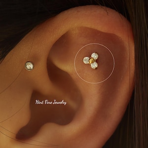 Labret à dos plat en titane WaterProof-16G G23 fleur de trèfle • clou tragus • boucles d'oreilles conques • clou cartilage hélicoïdal