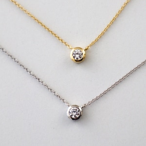 Dainty Bezel CZ Pendant Necklace, Solitaire Necklace, Dainty Bezel Necklace, Dainty Necklace,Bridesmaid Necklace, Gift for Mom, gift for her