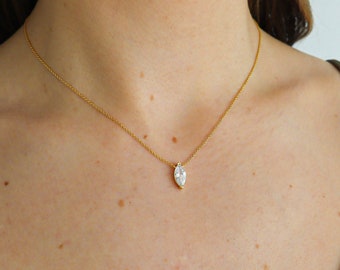 Dainty Gold Marquise CZ Necklace, Floating Necklace, Bridal Necklace, Minimalist Jewelry, Bridesmaid Necklace, Gift for Mom, gift for her