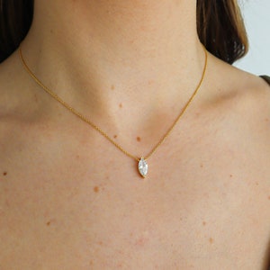 Dainty Gold Marquise CZ Necklace, Floating Necklace, Bridal Necklace, Minimalist Jewelry, Bridesmaid Necklace, Gift for Mom, gift for her