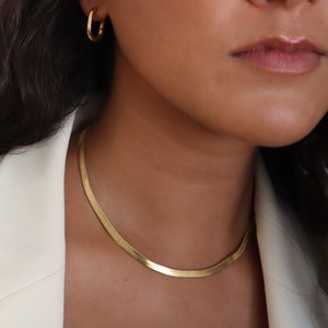 18K Gold plated Stainless Steel Snake Chain Necklace, 4MM Herringbone Chain, Water and Tarnish Resistant Chain, Gift for her, gold choker