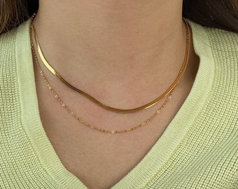 NEW! Gold Necklace Set, 18K Gold Reptile Herringbone Snake Chain Necklace Set, Water and tarnish resistant necklace