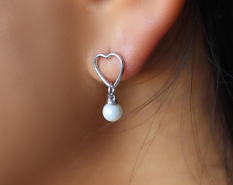 Waterproof-pearl Drop Earrings, Heart Dangle Earrings With Pearls