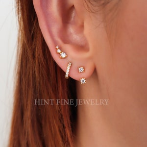 Ensemble de boucles d'oreilles en argent sterling WaterProof-Gold Dainty, pile de boucles d'oreilles de tous les jours, ensemble de boucles d'oreilles en argent sterling, cadeau pour elle