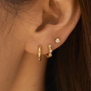 WaterProof -Gold Hoop earring set, everyday earring stack, sterling silver earring set, gift for her