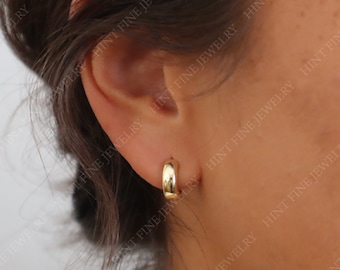 Boucles d'oreilles épaisses et audacieuses Huggie, argent sterling 18 carats, argent sterling, Small Gold Huggie, boucles d'oreilles tendance tous les jours, Boyfriend Huggies