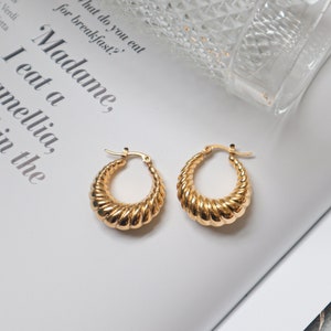 NEW! Antitarnish Water Proof Croissant Gold Hoop Earrings, Gold Plated STAINLESS STEEL Croissant hoops,Chunky Earrings, Statement Earrings