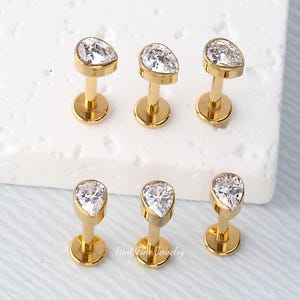 16G G23 Titanium Teardrop Internally Threaded Labret • tragus stud • conch earrings • cartilage helix stud • flat back labret stud