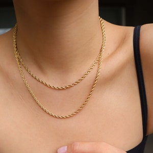 18K Gold Twisted Rope Chain Necklace, Water and Tarnish Resistant Chain, Gift for her, Unisex Bold Statement Necklace