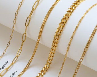 18K gold PVD Plated Stainless Steel Necklace, Water Proof Tarnish Resistant Necklace, Gold Chains Layering Necklaces