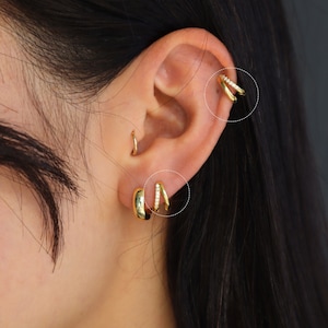 Double Helix Hoop Earring, Helix Piercing, Conch Hoop, Cartilage Piercing, 18k gold dainty sterling silver earrings, Second piercing earring