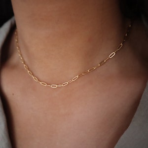 Gold stainless steel Minimal PaperClip Chain Necklace Choker, Water and Tarnish Resistant Chain, Gift for her, Unisex layering Necklace