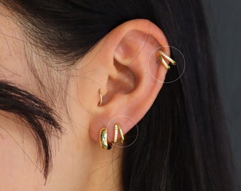 Double Helix Hoop Earring, Helix Piercing, Conch Hoop, Cartilage Piercing, 18k gold dainty sterling silver earrings, Second piercing earring