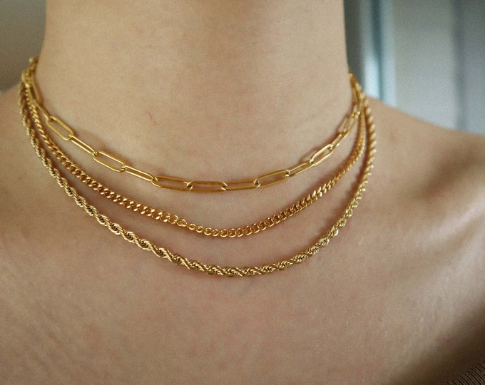 NEW IN! 18K Gold  Necklace Set, Paperclip Chain, mini cuban Chain, rope chain, waterproof anti-tarnish necklace, gift for her