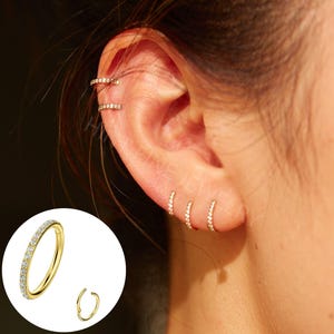 16G/18G/20G Titanium Paved CZ Cartilage Hoop Earring/Nose Hoop/Helix Hoop/Lobe Earring/Tiny Hoop earring/Tragus/Rook Piercing Clicker