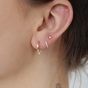 WaterProof-Dainty classic hoop everyday sterling silver earring set, earring stack, sterling silver earring set, gift ready