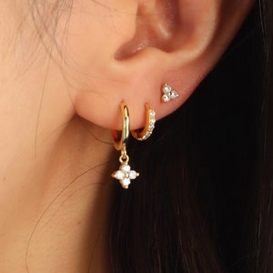 WaterProof-18K Gold 4 Leaf Clover Flower Hoop sterling silver Earrings Set, Flower Earrings, earring set, gift for her, valentine's gift
