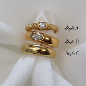 WaterProof- chunky heart ring, diamond ring, statement ring, dome ring, Gift for her, Boho Rings, stackable ring, vintage style ring