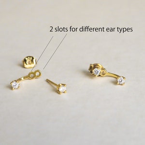 Front Back Earrings, Ear Jacket, Dainty Studs, 18k gold sterling silver CZ Diamond Studs, Dainty CZ Studs Earrings image 3