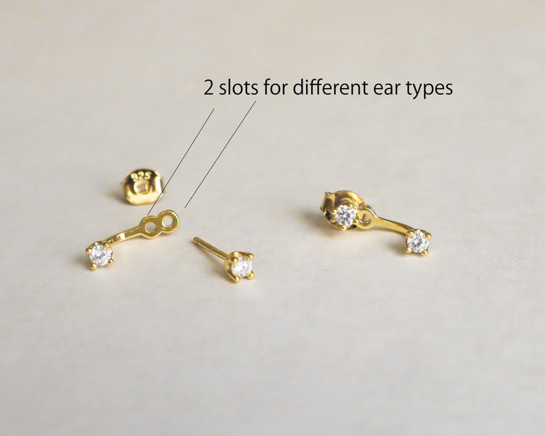 Front Back Earrings, Ear Jacket, Dainty Studs, 18k gold sterling silver CZ Diamond Studs, Dainty CZ Studs Earrings image 3