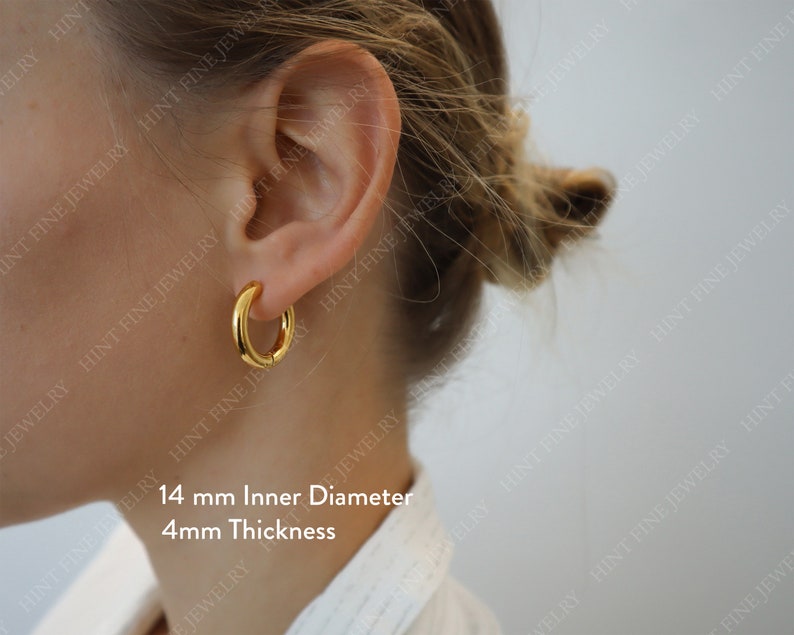 Thick Chuncky Gold Hoop Earrings, Waterproof anti-tarnish Gold Plated STAINLESS STEEL hoops, Tarnish Resistant image 4
