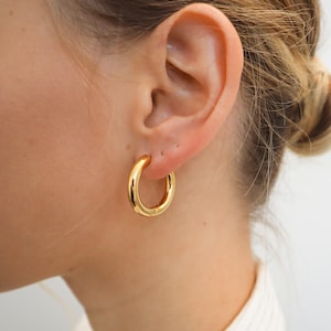 WaterProof-Thick Chuncky Gold Plated STAINLESS STEEL  Hoop Earrings, Waterproof anti-tarnish hoops, Tarnish Resistant
