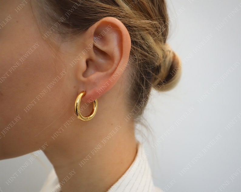 Thick Chuncky Gold Hoop Earrings, Waterproof anti-tarnish Gold Plated STAINLESS STEEL hoops, Tarnish Resistant image 1