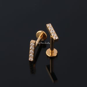 Labret avec filetage intérieur, barre pavé en titane G23 16G • clou tragus • boucles d'oreilles conques • clou cartilage hélicoïdal • clou labret à dos plat