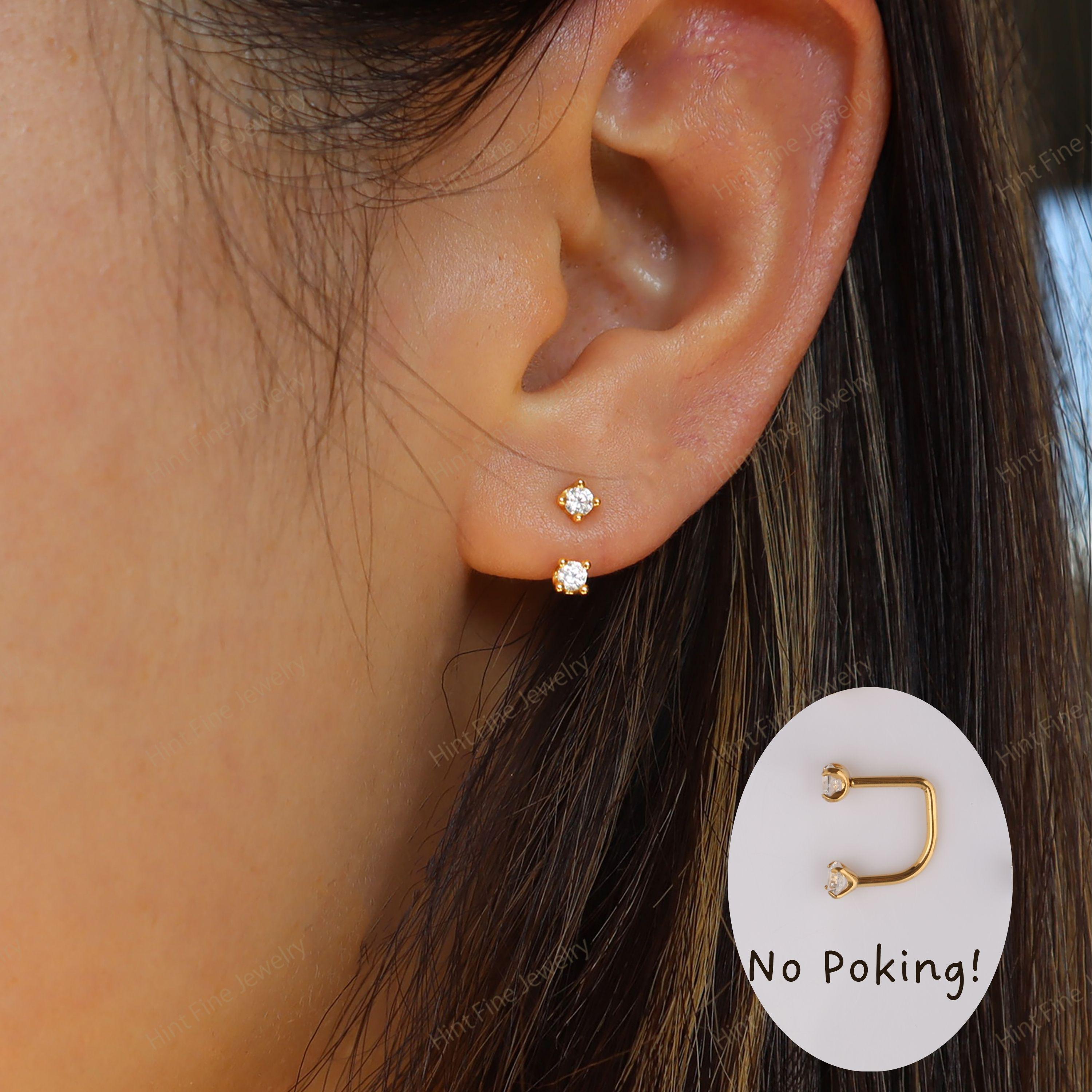 WaterProof 18G Titanium Flatback Front Back Earring, Ear Jacket, Helix Stud, Tragus Stud