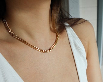 WaterProof-Stainless steel Cuban Chain Necklace, Thick Gold Chain Necklace, 3mm 6mm Chain Necklace, Water and tarnish resistant necklace