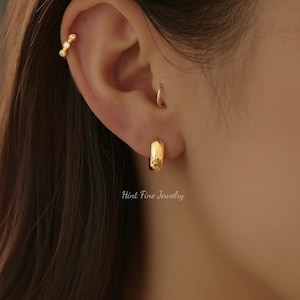 Waterproof Gold Bold Thick Hoop Huggie Earrings, sterling silver Small Gold Huggie, Statement Everyday Hoop Earrings, Boyfriend Huggies