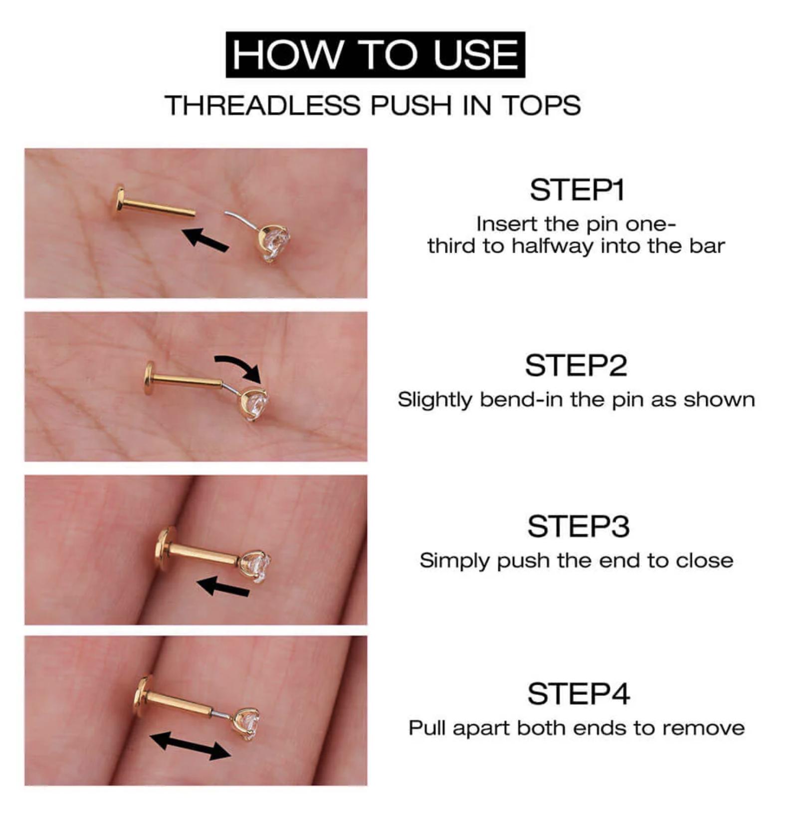 Helix Piercing In Titanio 18G – Labret Threadless Con Cristallo Chiaro, Per Tragus, Conch E Lobo - 2